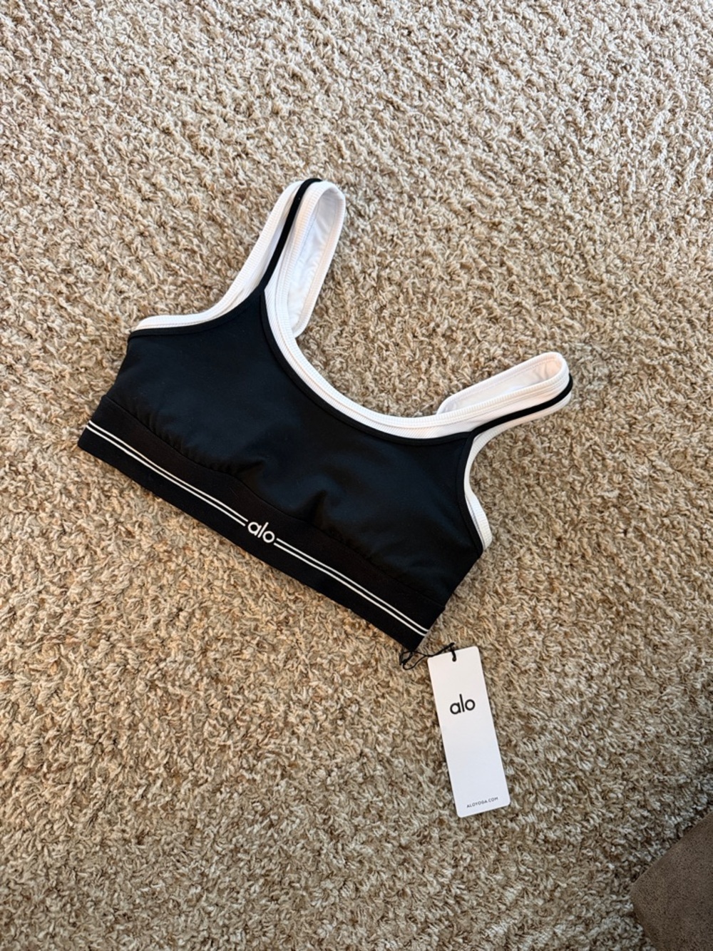 ALO Yoga Black with White Trim Sports Bra Top